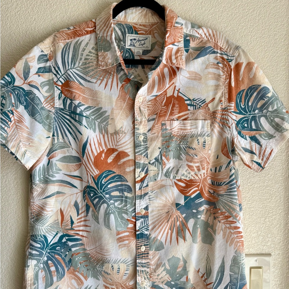 American Eagle Outfitters Orange and Blue Casual Button Down Shirt